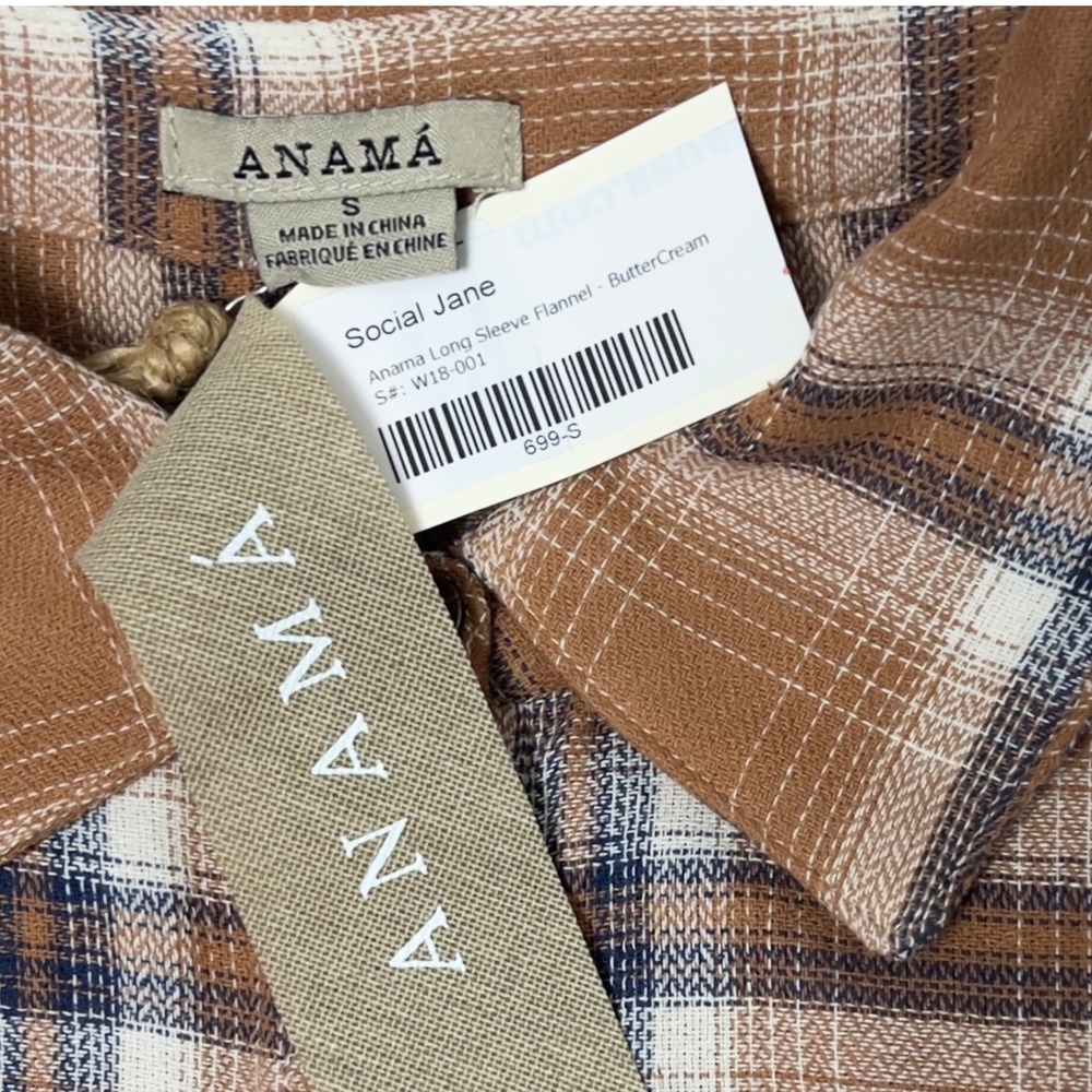 Anama` Tailored Farmcore Flannel Long Sleeve Button Brown Plaid Cozy Small Shirt - Picture 3 of 10